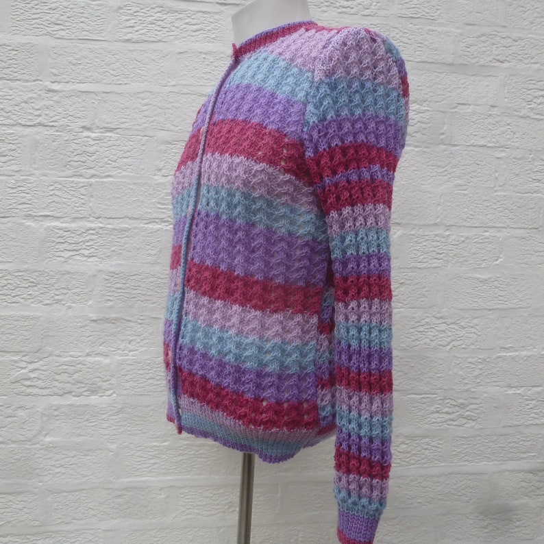 Handknit vintage cardigan ultra violet purple stripe knitwear.. womens granny chic knitted clothing 1980s small top ooak gift for her
