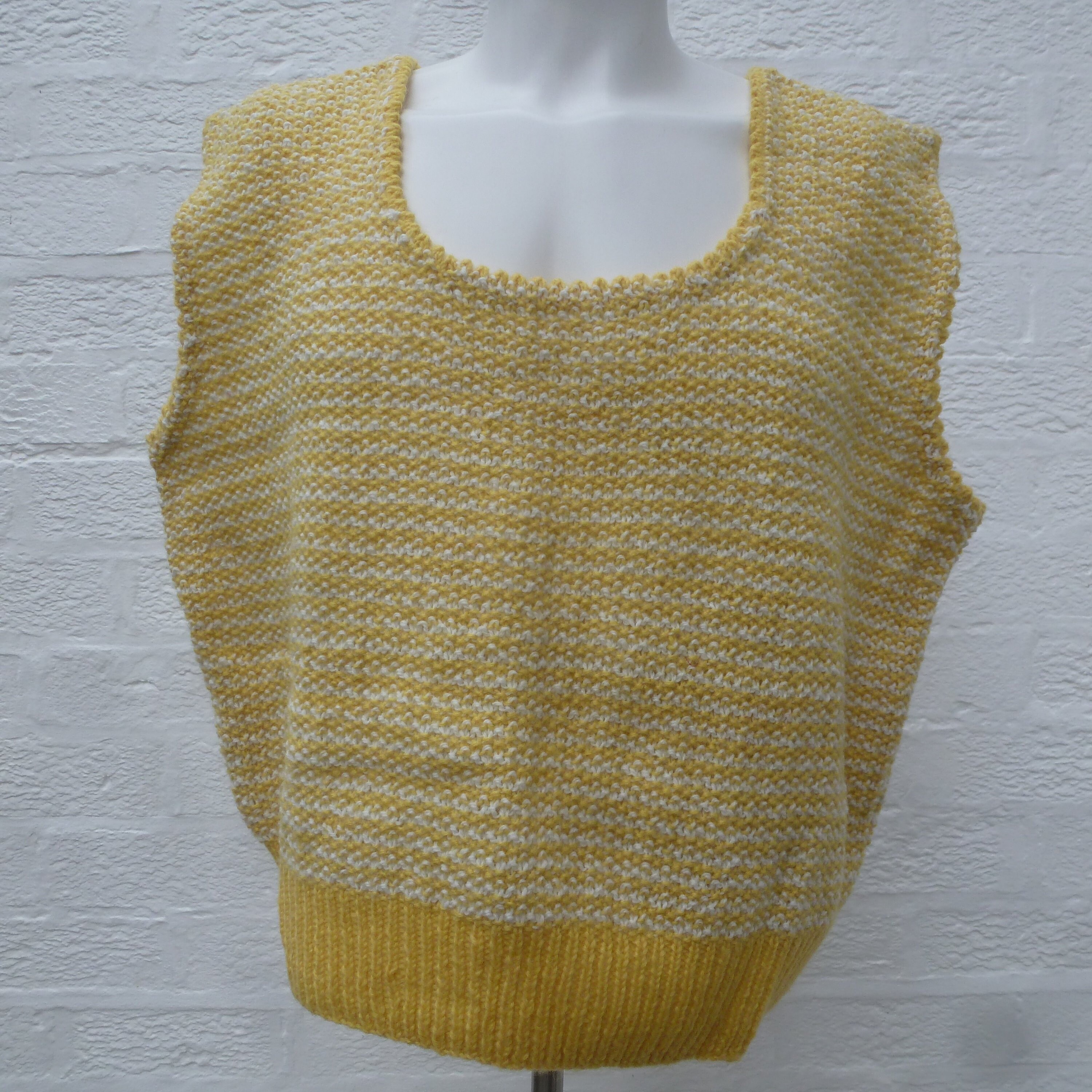 Image of Knit Yellow Stripe Tank Top Womens S Vintage Clothing Rustic Handknit Sleeveless Ooak Handmade