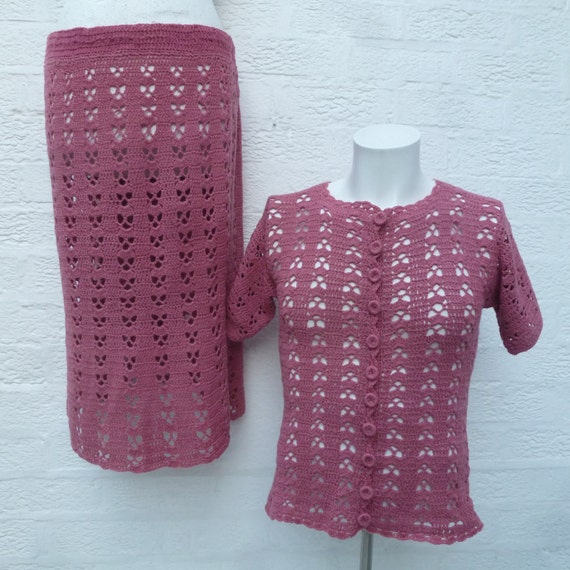 Pastel crochet suit women's festival clothing, '70