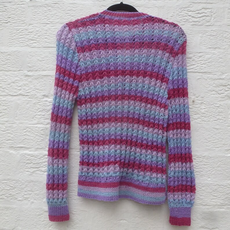 Handknit vintage cardigan ultra violet purple stripe knitwear.. womens granny chic knitted clothing 1980s small top ooak gift for her