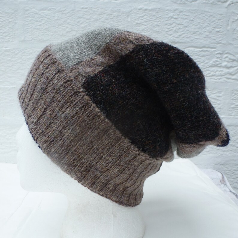 Rustic shetland brown wool slouchy hat headwarmer Eco-friendly pure wool unique beanie hat.