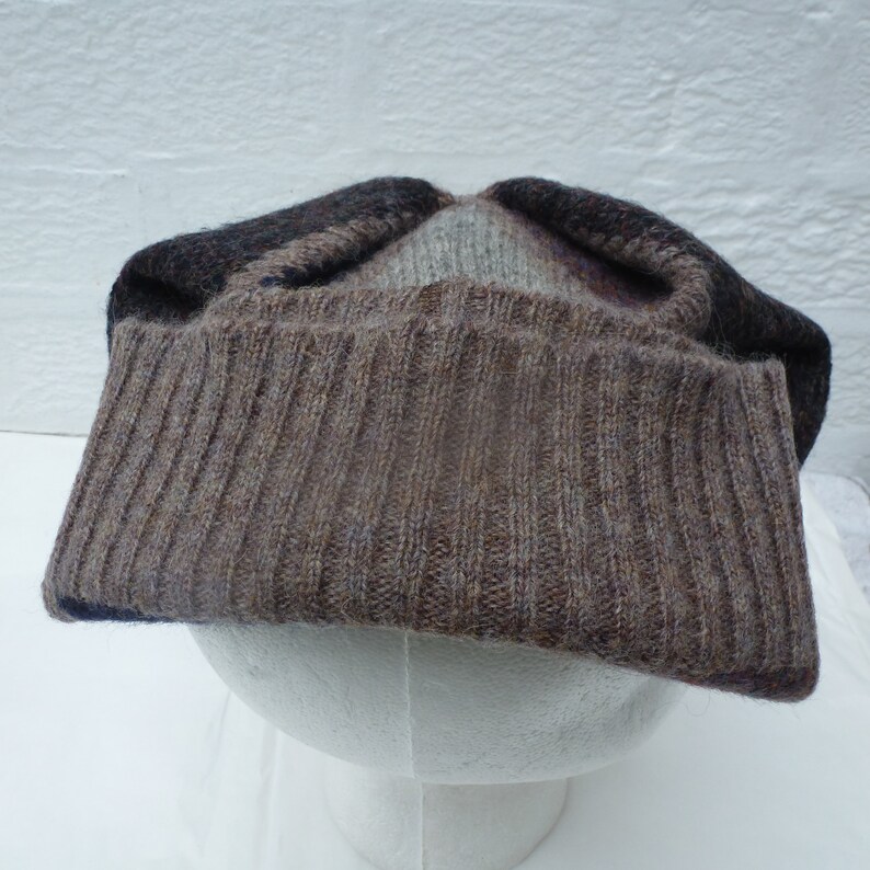 Rustic shetland brown wool slouchy hat headwarmer Eco-friendly pure wool unique beanie hat.