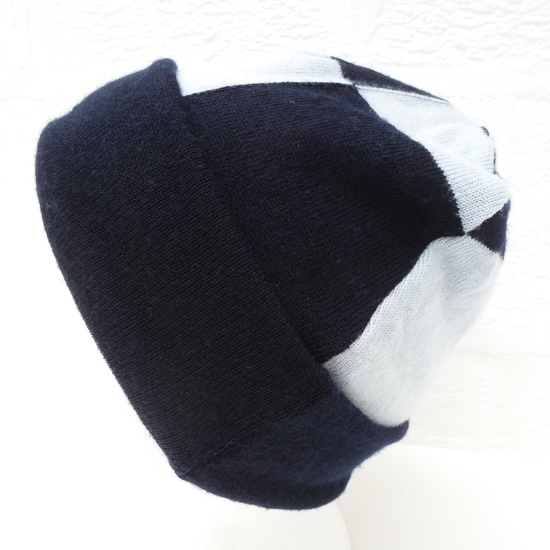 two-tone blues hat. Fine Lambswool knitwear skull capwatch hat Blue colour block beanie hat earth friendly accessory handmade winter hat