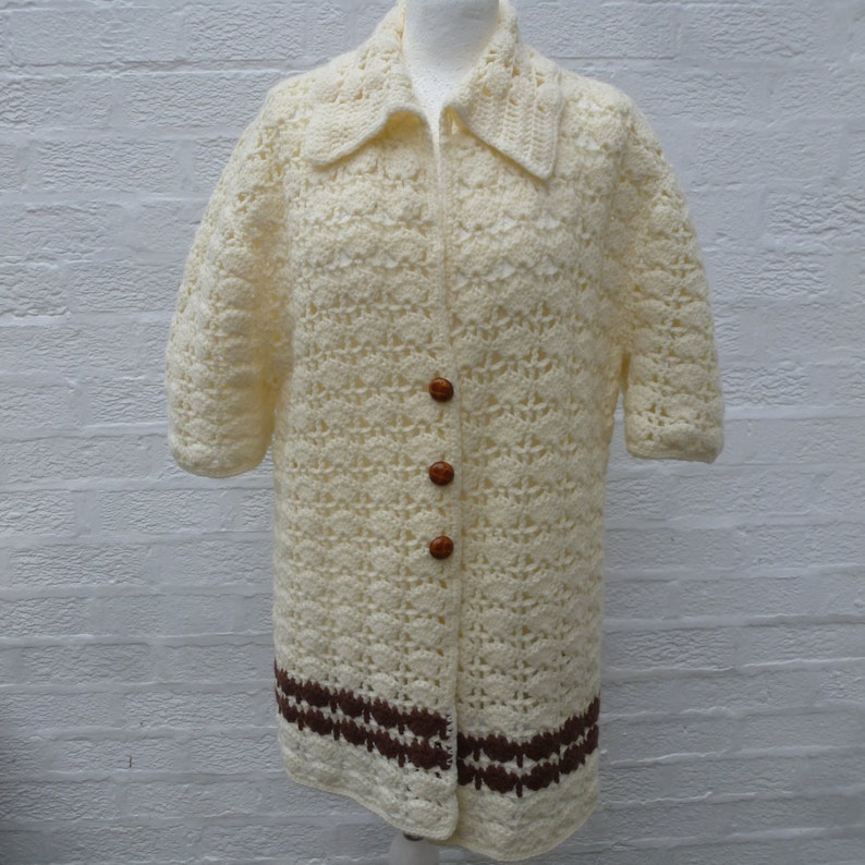 Crochet vintage top womens clothing ladies handmade cardigan winter wool chunky top 80s fall festival hippie.