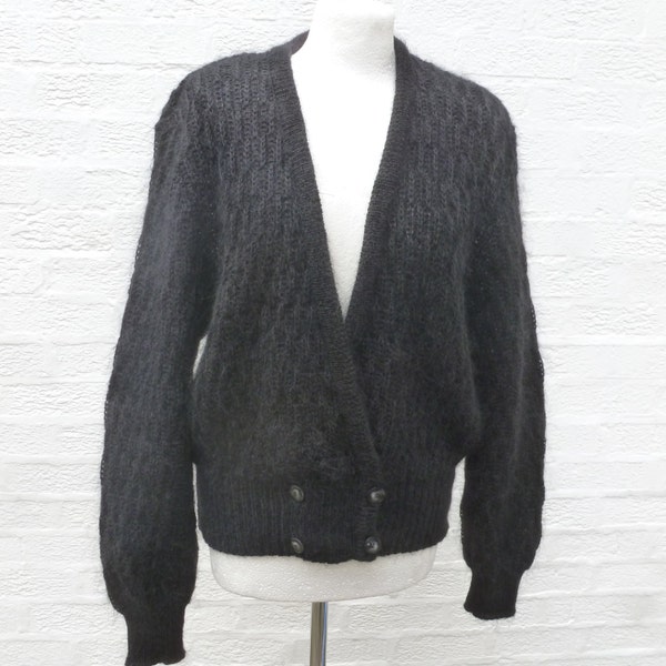 Womens cardigan black top 80s clothing vintage mohair top wool clothing black boho vintage fall ladies clothing womens mohair clothes gift.