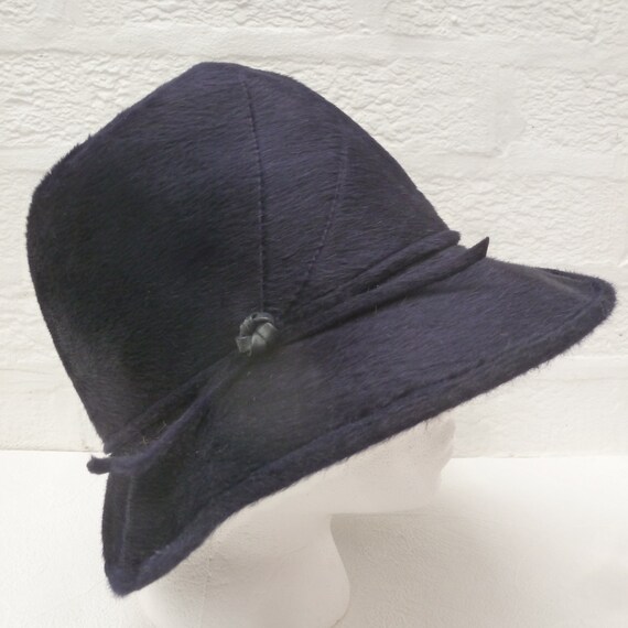 Blue Black Felted Wool Hat Womens Small 