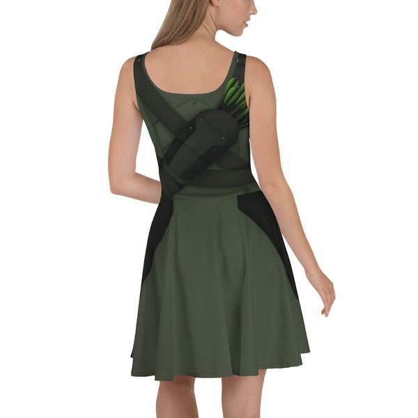 Green Archer Inspired Cosplay Skater Dress