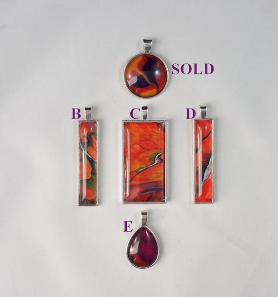 Pendant Reds and Oranges Acrylic Paint Pour One of a Kind