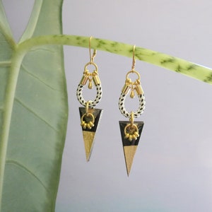 Black and gold triangle earrings with ropes boho chic inspired with gold plated elements // ZOE image 3