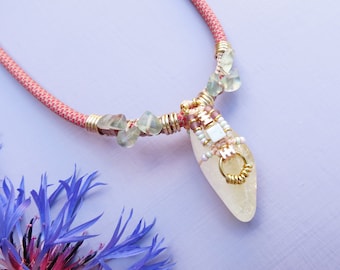 Graphic rope choker with citrine stone pendant, one of a kind modern talisman, boho chic and ethnic jewelry // AYLU