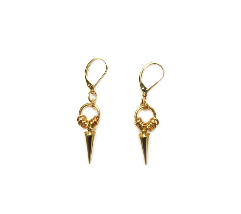 Delicate gold plated spikes dangle earrings // ICA image 2