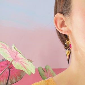 Statement geometric spike triangle pendant earrings with gold plated elements, ethnic, graphic // ORKA image 5
