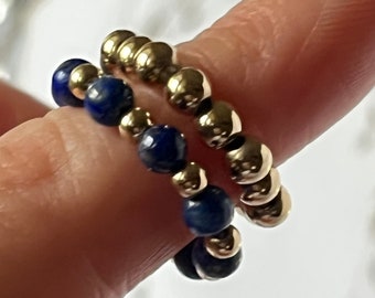 Two Lapis Lazuli ring set gift for daughter on Christmas. Blue ring, stacking gold filled rings, stretch rings mother to daughter gift