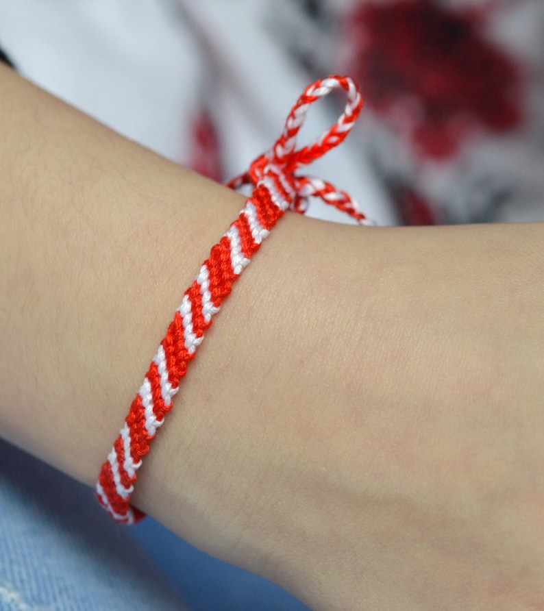 Wish Knotted Bracelet Martisor Red Braided Bracelet Red and White Braided Bracelet Red and White Bracelet Red Friendship bracelet