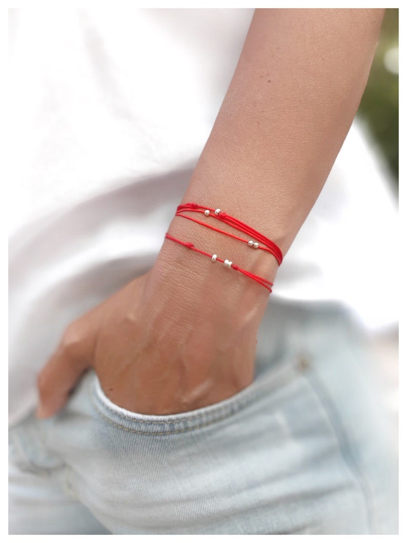 Red String Friendship Bracelet, Red Silver Wish Bracelet, Martisor, Red Lucky Bracelet image 4