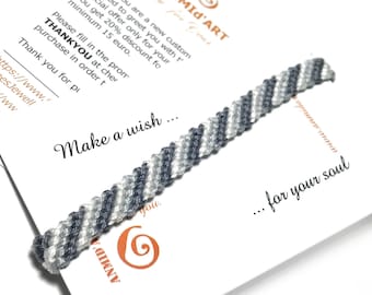 Gray White bracelet gift for father. Grey bracelet gift for men on annivesary, on birthday. Cotton braided adjustable braided bracelet gift