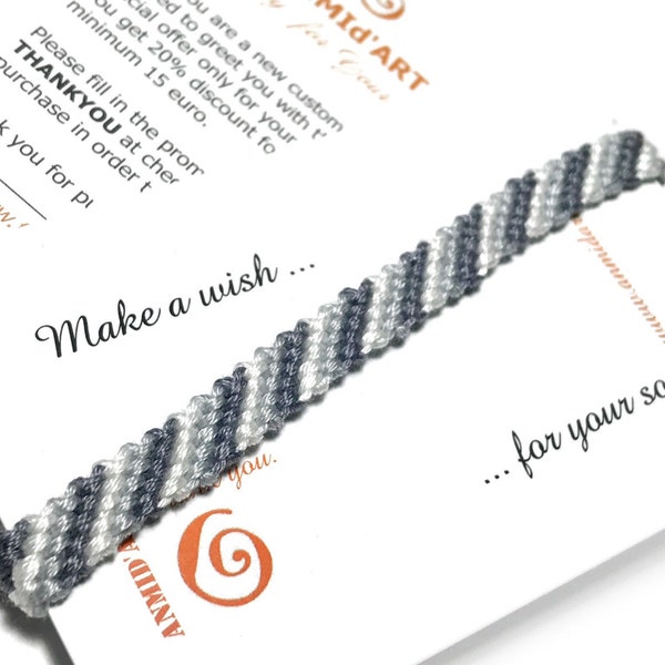 Gray White bracelet gift for father. Grey bracelet gift for men on annivesary, on birthday. Cotton braided adjustable braided bracelet gift