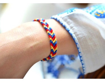 Romanian braided bracelet gift for best friend. Friendship bracelet Romania flag gift from cotton. Adjustable bracelet romanian colors.