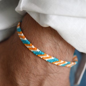 Orange teal bracelet mens gift on anniversary. Orange bracelet, adjustable cotton bracelet gift for men, gift for women.