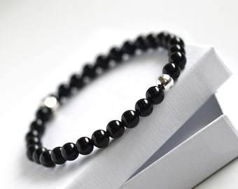 Black Bracelet, black onyx man bracelet gift from son to father, Stackable friendship gemstone bracelet for men, gift for man on birthday