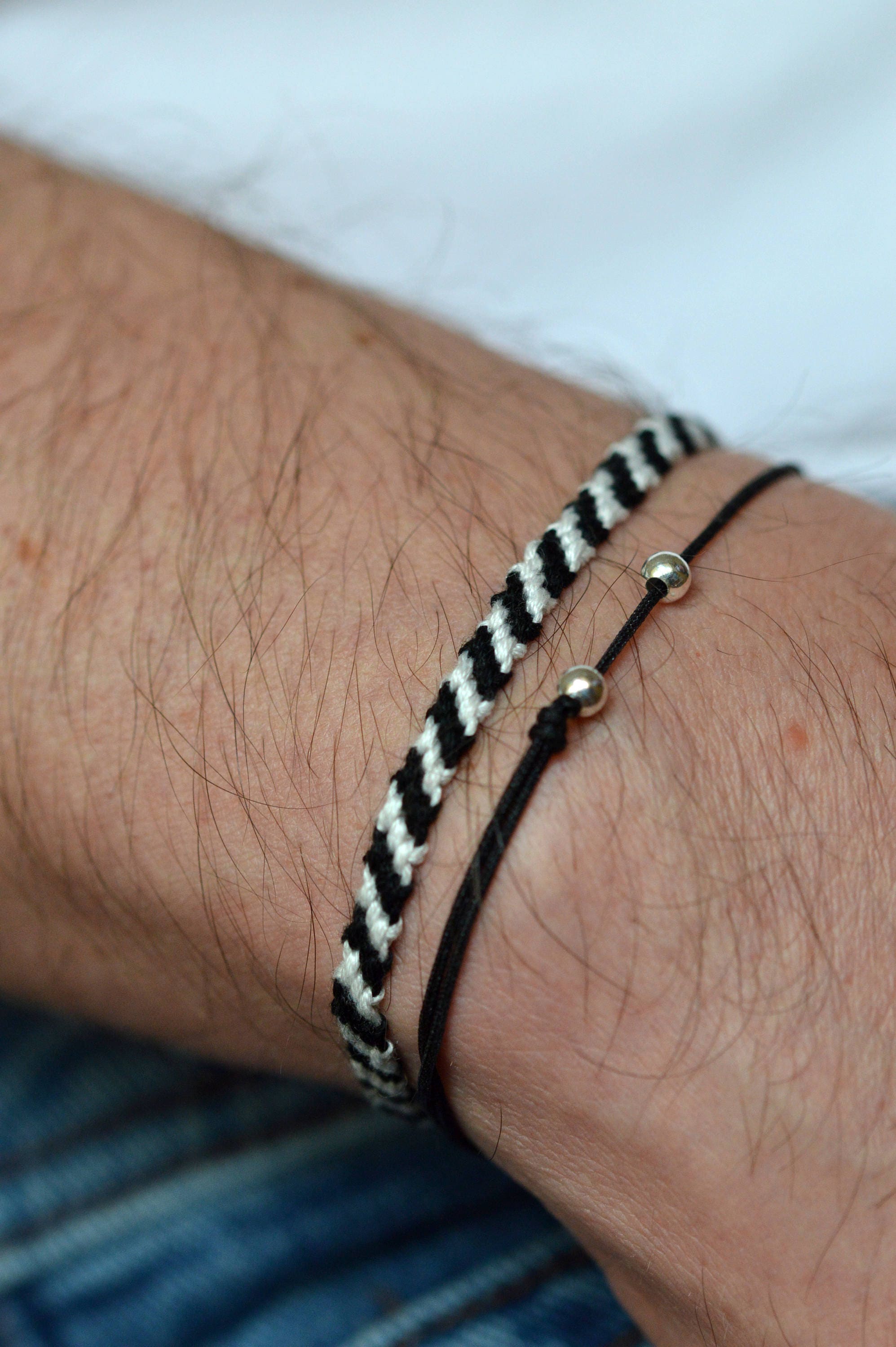 Black Friendship Wish Bracelet Man String Bracelet Gift Etsy