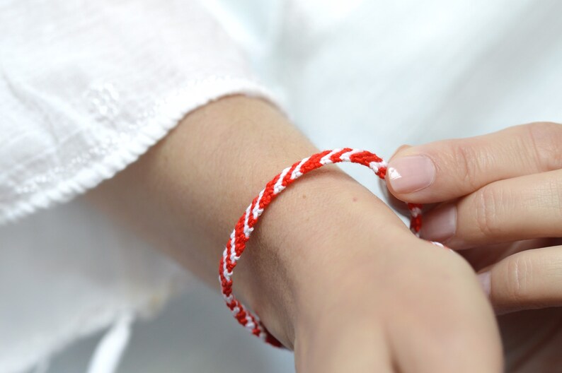 Wish Knotted Bracelet Martisor Red Braided Bracelet Red and White Braided Bracelet Red and White Bracelet Red Friendship bracelet