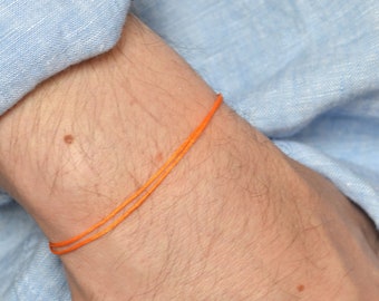 Orange simple string surfer bracelet for men. Unisex friendship orange cord adjustable minimalist bracelet gift from wife.