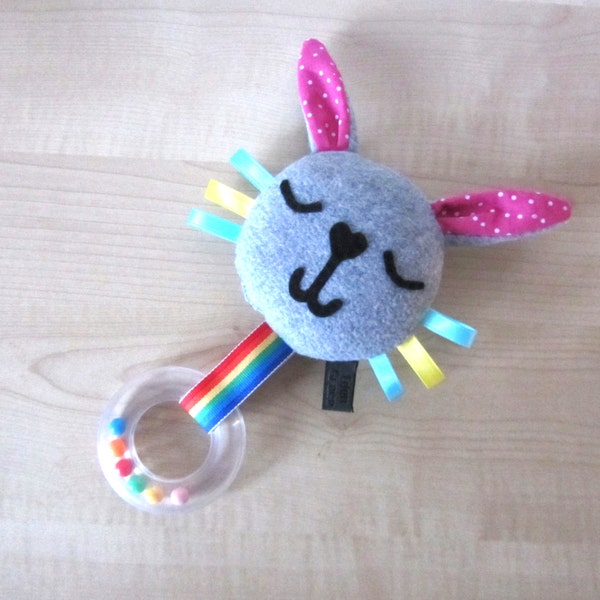 Happy Bunny Baby Toy, Sensory Tag Rattle Bunny Toy