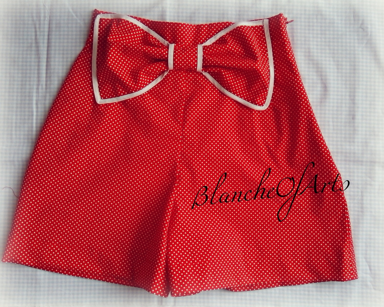 Red Polka Dot Bow Pin Up Style Shorts by BlancheOfArts Etsy