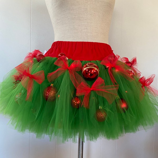 Adulto Navidad TuTu tamaño Medio Listo para enviar Tutú decorado en rojo lazos rojos campanas rojas bombillas rojas bolas rojas