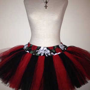 Plus Size Adult Tutu: Skulls & Roses, Red and Black Tulle