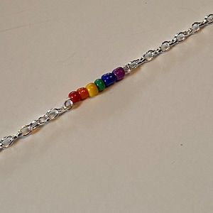 Rainbow Pride Beaded Silver  bracelet