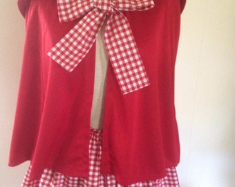 Little Red Ridinghood Cape with Red and white gingham  skirt Size Medium Christmas Costume