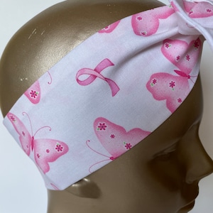 Pink Ribbon and butterfly Breast Cancer Awareness Headband Survivor Headwrap