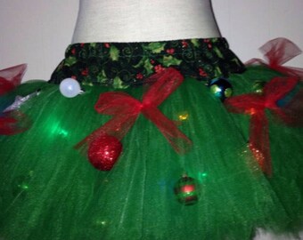 Tacky Christmas Tree Decorated TuTu with Lights Ugly Sweater Party GreenTutu