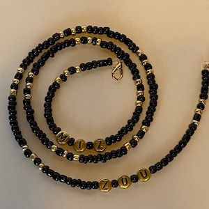 Mizzou tigers Glass Beaded Face Mask Lanyard Necklace Black and gold.