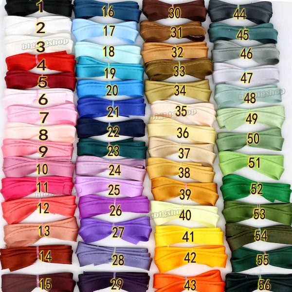 10 mètres, 50 couleurs au choix, ruban de biais en satin, lèvre, coton, polyester, reliure, bord de la corde, rembourrage en ruban, passepoil à coudre largeur 12 mm