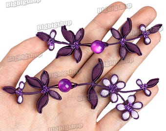 1set Sewing Fasteners Hook and Loop Chinese knot Button Cheongsam Frog Closure  purple Flower cape coat Qipao Pankou Tang Suit deco