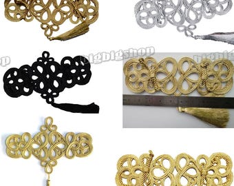1/5 Chinese Frog knot braid tassels Sewing Fastener Cheongsam knit Closure frogging Extra Large Costume Dress Waist Girdle belt Deco Golden