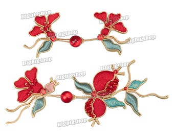 1pcs Chinese Frog Button Hook and Eye Sewing Fastener Fabric with cotton inside Pomegranate flower Cheongsam Pankou Closure Deco
