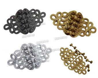 1/5 Chinese Frog Button Closure Hook and Eye Sewing Fasteners hand Knit Cheongsam Frogging 7in Golden Silver Black Braid bag belt Qipao Deco