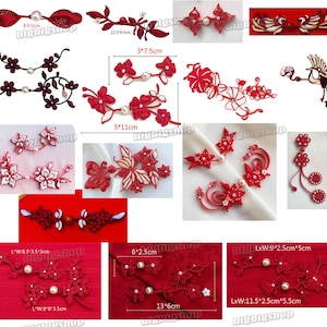 1 pz. Chiusure con bottoni a forma di rana cinese, ganci e occhielli, chiusure per cucire, fatto a mano, in maglia, cheongsam, deco, fiore rosso per matrimonio, stile qipao, 23 tipi