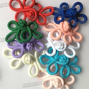 10 Chinesische Frosch Knöpfe 3-Schlaufen Haken und Öse Verschluss Nähen Verschlüsse Stoff Knüpfen Zopf Seil Qipao Pankou Cheongsam Verschlüsse 7 cm