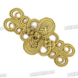 May include: Gold Chinese knot closure with intricate woven details. This decorative knot is a traditional symbol of good luck and prosperity.