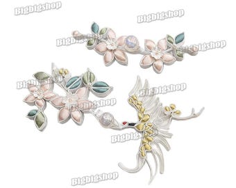 1set Sewing Fastener Hook and Eye Chinese knot Toggle Button Cheongsam Frog Closure Flowers and Cranes Qipao Pankou Tang Suit Deco