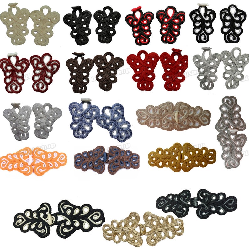 10Pair Beaded Chinese Frog Closure Buttons Knot Fastener Sewing Craft Golden