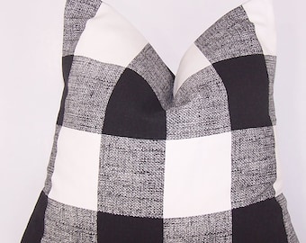 Farmhouse Pillow, Black Check Pillow, Toss Pillow, Black Buffalo Check Pillow Cover, Euro Pillow, Sham, Lumbar, Couch Pillow, Throw Pillow