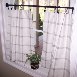 Windowpane Curtains, Cafe , Tier or Valance, Kitchen Curtains, Bathroom, Farmhouse, French Country, Ecru & Offwhite, Choose 1 or 2 Panels