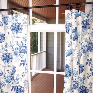 Boho Curtains, Cafe Curtains, Bathroom Curtains, Farmhouse, French Country, Blue & Offwhite, Floral