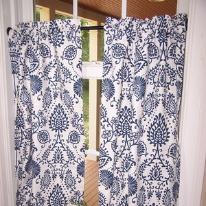 Boho Cafe Curtains, Tier Curtains, Kitchen , Bathroom, Farmhouse, Black Flame(Charcoal) & Offwhite Also Available in Indigo or Black